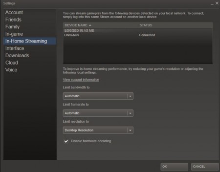 Steam Streaming Options