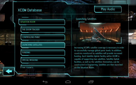 The in-game database, sleekly presented provides useful background info.